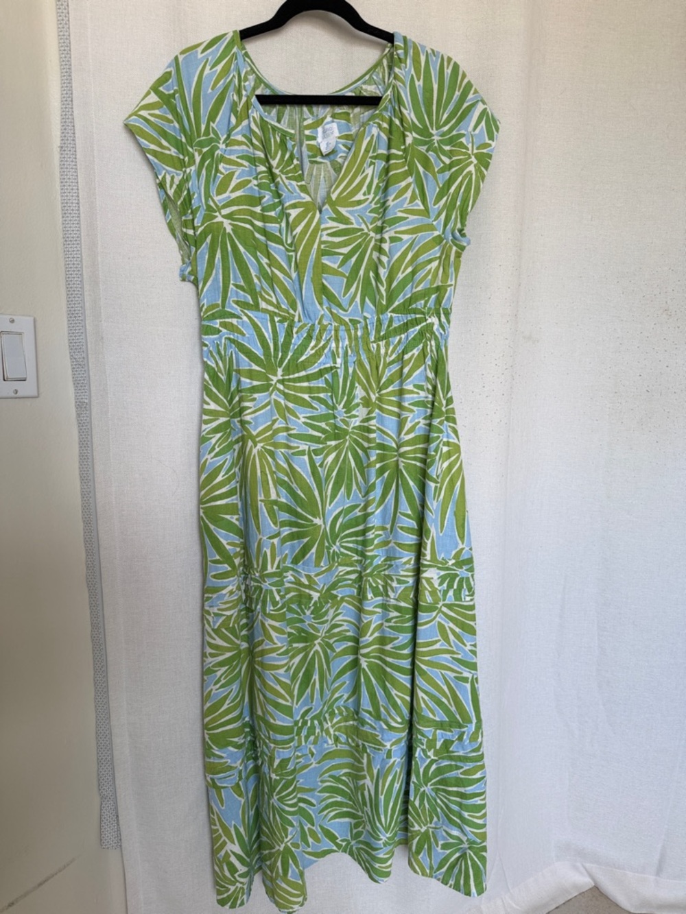 Sigrid Olsen Green and Light Blue Palm-Print Maxi Dress